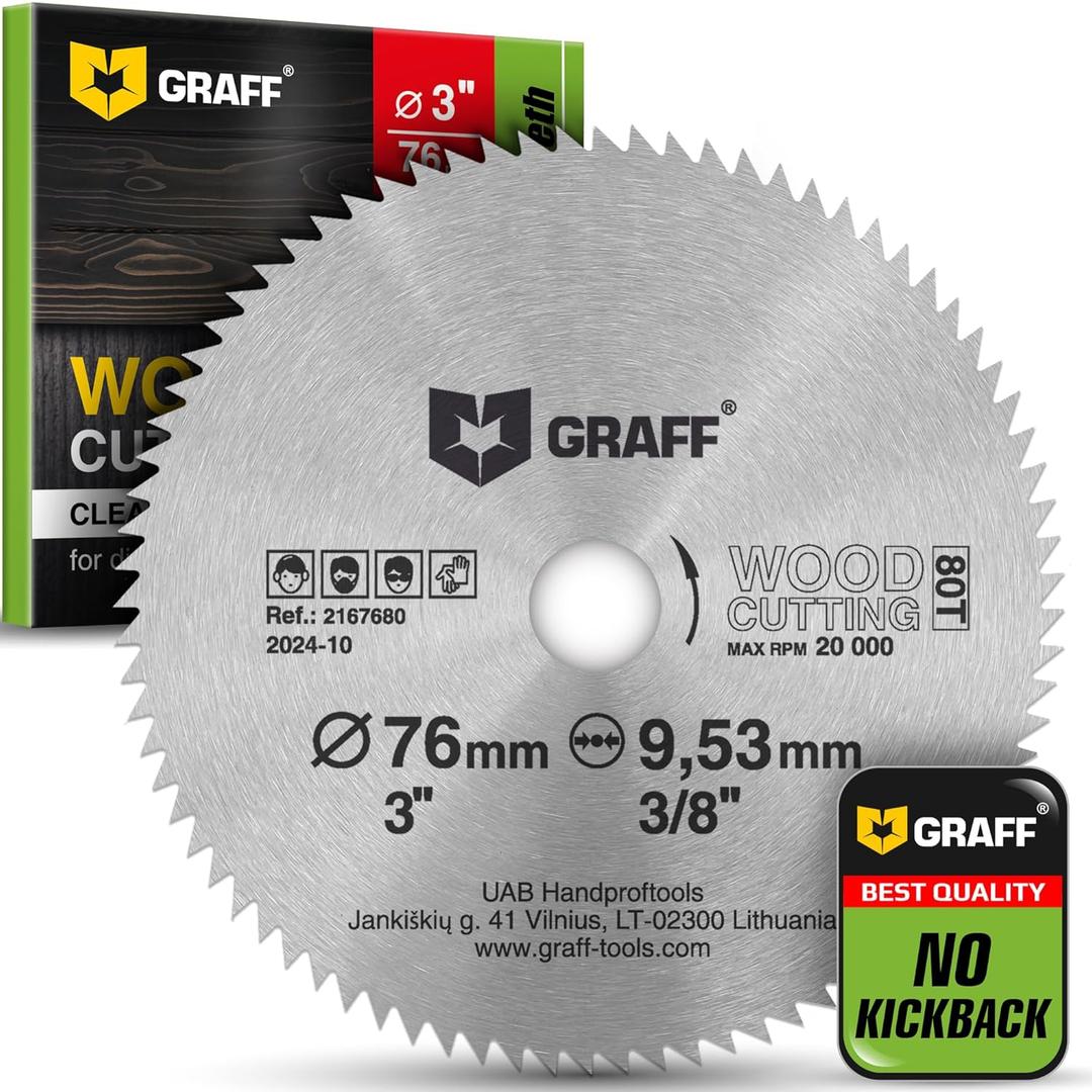 3 Inch Circular Saw Blade for Wood, Plywood, Laminate, Drywall, Plastic  80T Wood Cutting Circular Saw Blade with 3/8 Inch Arbor from GRAFF