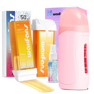 Roll on Wax Kit for Hair Removal - Easy Use Wax Roller Kit with 6 Weeks Smooth Skin,Beginner-Friendly Waxing Kit for Woman & Man,Use on Larger Areas of the Body,with 50 Pcs Strips and 2 rollersHoney)