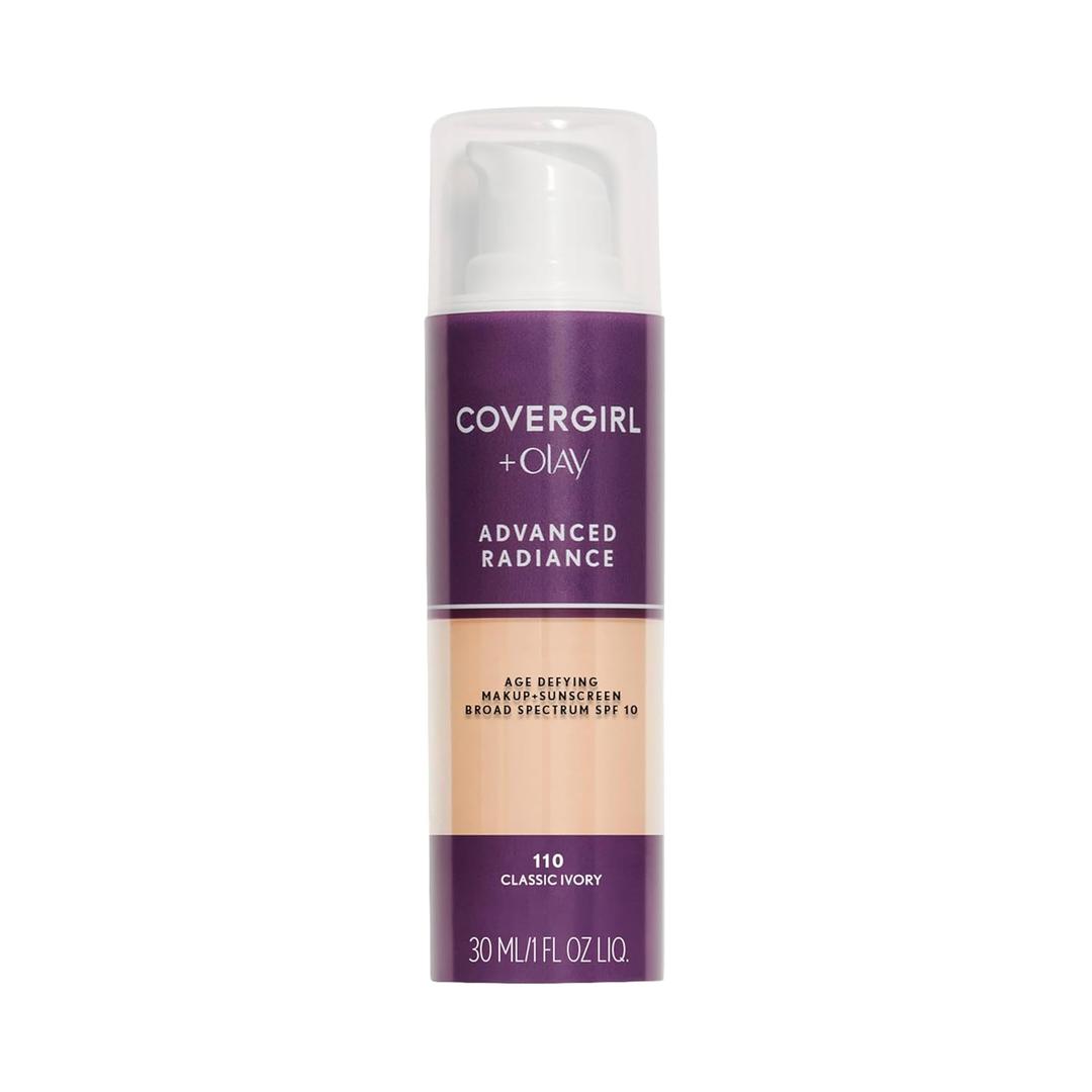 COVERGIRL Advanced Radiance Age-Defying Liquid Foundation Makeup | Anti-Aging, Age-Defying Formula, Buildable Coverage | 110 Classic Ivory | 1 fl oz (Pack of 1)