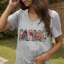 Floral Mama V Neck T-Shirt for Women Retro Mom Shirt Boho Spring Wild Flowers Graphic Short Sleeve Tops Mother's Day Tee (Gray, XXL)