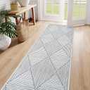 LIVEBOX Modern Washable Runner Rug 2.5x8, Geometric Kitchen Runners Long Entryway Runner Rug, Non Shedding Non Slip Indoor Carpet for Hallway Kitchen Entryway Indoor Laundry Room (02-ivory/Black)
