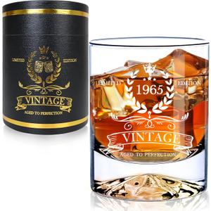 60th Birthday Gifts for Men, 12Oz Vintage 1965 Whiskey Glass with Unique Base, 60th Birthday Decorations for Men, 60 Year Old Cool Bday Gift Ideas for Him, Dad, Husband, Friends