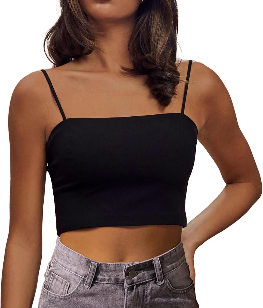 Women's Sexy Adjustable Spaghetti Strap Basic Cami Camisole Double Layer Tank Crop Tops Black X-Large (Black, XL)