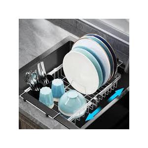 GSlife in Sink Dish Drying Rack - Stainless Steel Capacity Expandable Over The Sink Dish Drainer with Lock Knob and Utensil Holder for Kitchen Sink, 10.8"-17.9" L x 12.8" W, Silver