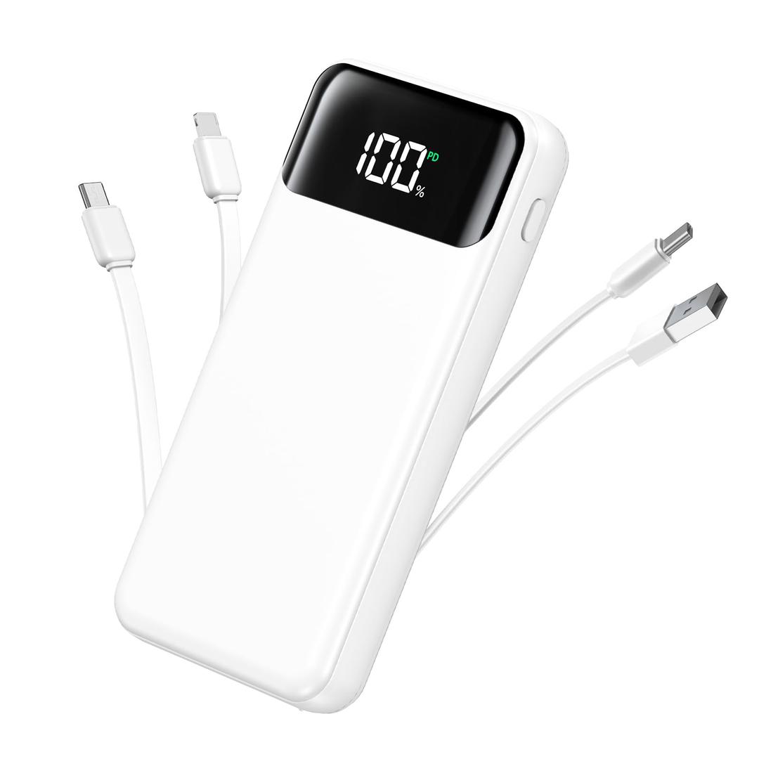OHOVIV Portable Charger Power Bank 50000mAh Battery Pack, 22.5W Fast Charging PowerBank with Built in Cables,Travel Essential USB-C Portable Phone Charger for iPhone Samsung Pixel Android iPad-White