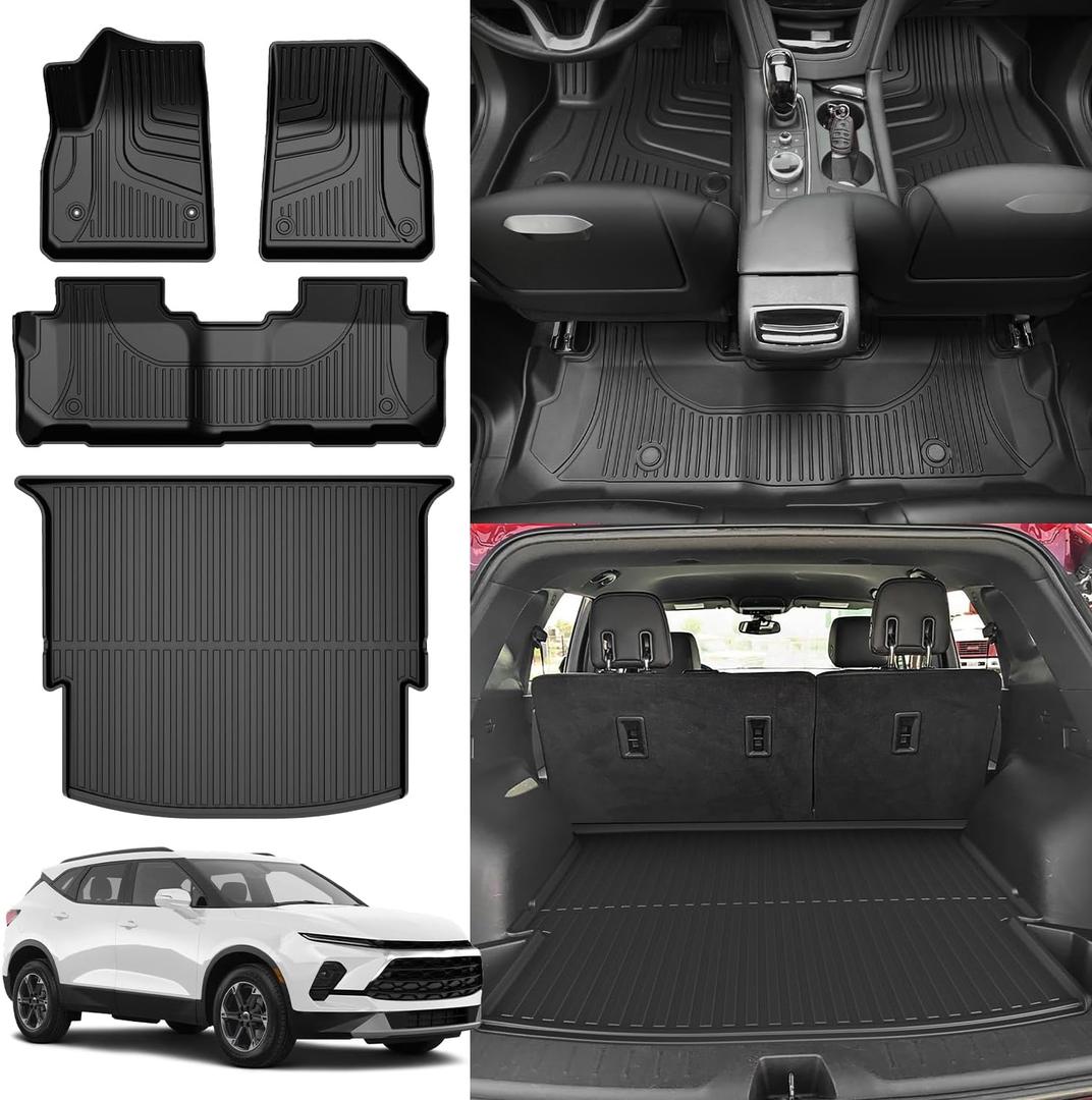 AOMSAZTO Floor Mats & Cargo Liner for 2019-2025 2026 Chevy Blazer (Gas Only) - 1st & 2nd Row All Weather Protection Floor Liners Waterproof Car Trunk Mat for Chevrolet Blazer