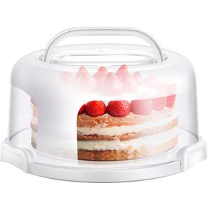 Ohuhu Cake Container, Cake Carrier with Lid and Handle BPA-Free Cake Holder for 10 inch Cake with 2 Handles Cupcake Carrier - Plastic Cover Two Sided Base for Transport Pies Nuts Fruit (White)