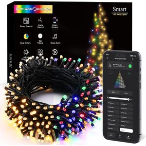 Brizled Smart Christmas String Lights, 66FT 200 LED Color Changing Christmas Lights App & Voice Control, Dimmable Warm White & Multicolor Xmas Tree Light Music Sync for Indoor Outdoor Wedding Party