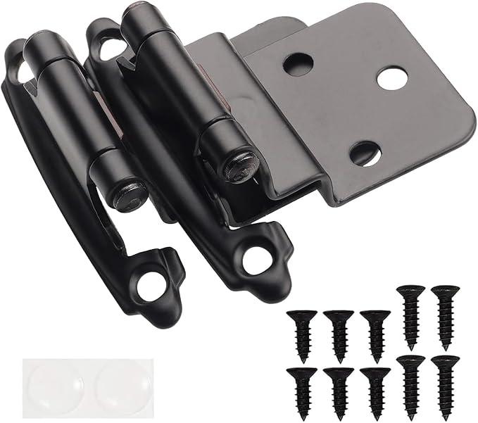3/8" Inset Cabinet Hinges Black 4 Pieces Offset Self Closing Matte Black Cabinet Hinges for Kitchen Cabinets w/Bumpers & Upgraded Screws