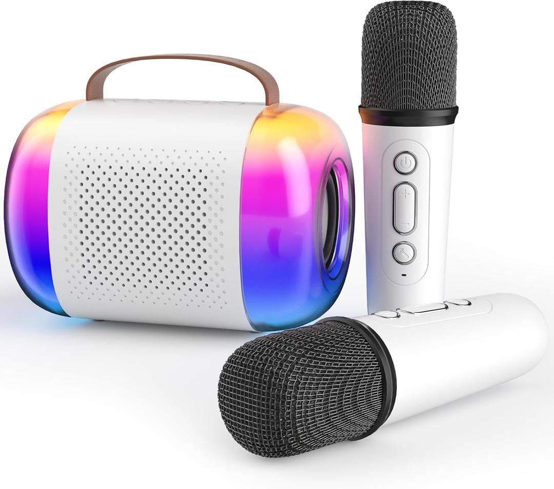 Mini Karaoke Machine for Kids, Portable Karaoke Machine with 2 Wireless Microphones and LED Colorful Lights for Home Party, Gift Toy for Girls 4, 5, 6, 7, 8+ Years Old Toddlers Teens