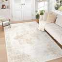 Area Rug 5x7 Washable Rug, Vintage Boho Medallion Rugs Non-Slip Soft Low Pile Large Distressed Rug Indoor Retro Carpet for Living Room Bedroom Dining Room Home Office (Beige, 5'x7')