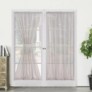 Demetex Semi Sheer Door Panels 72 inch Length Linen French Door Curtain Panels for Front Door with Tiebacks, Set of 2, 54 x 72, Beige