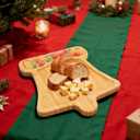 TJ POP Christmas Bell-Shaped Bamboo Serving Platter, Holiday Decorative Jingle Bell Candy Snack Tray, 10 x 9 Natural Wood Serving Tray Cute Charcuterie Board for Cheese, Cookies & Festive Displays