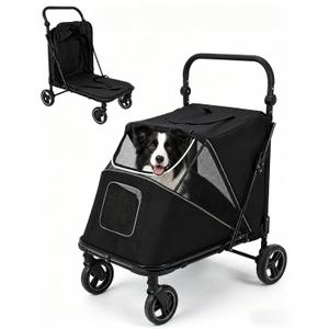 Large Dog Stroller for Medium Dogs 110lbs, Easy Entry Pet Stroller-Black