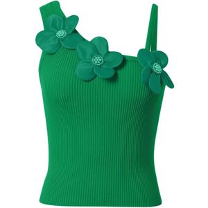 Women's Summer Tank Tops with 3D Floral Beaded Knit Ribbed U-Neck Tank Tops Sleeveless Casual Slim Fit Cami Shirts Size XL