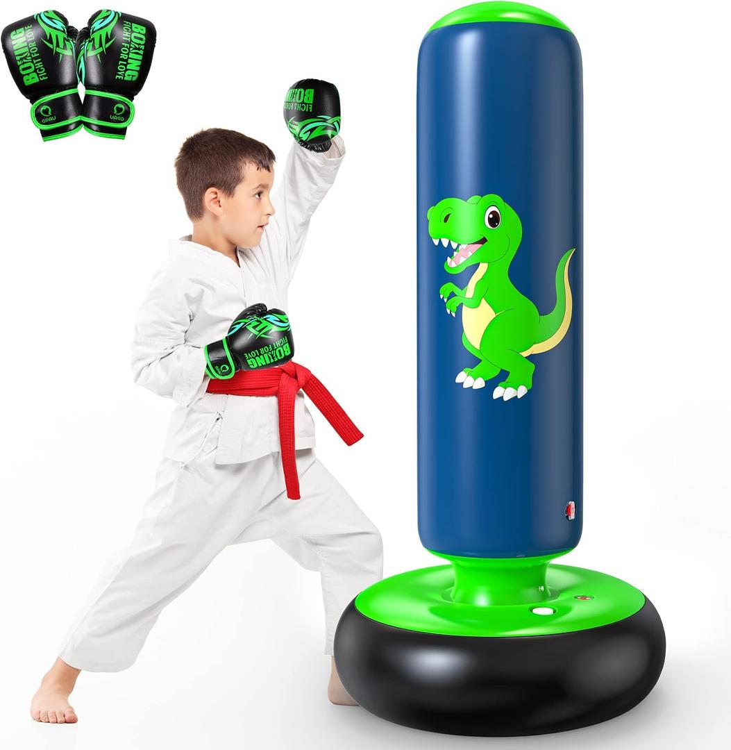 QPAU Inflatable Punching Bag, 48 Inch Stable Inflatable Boxing Bag for 3-6 Kids,Dinosaur Toy & Gifts for Boys and Girls, Kids Boxing Set for Practicing Karate, Taekwondo