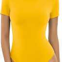 MANGOPOP Women's Crew Neck Short Sleeve Bodysuit Long Sleeve Body Suit T Shirts Basic Slim Fitted Tops, Size L