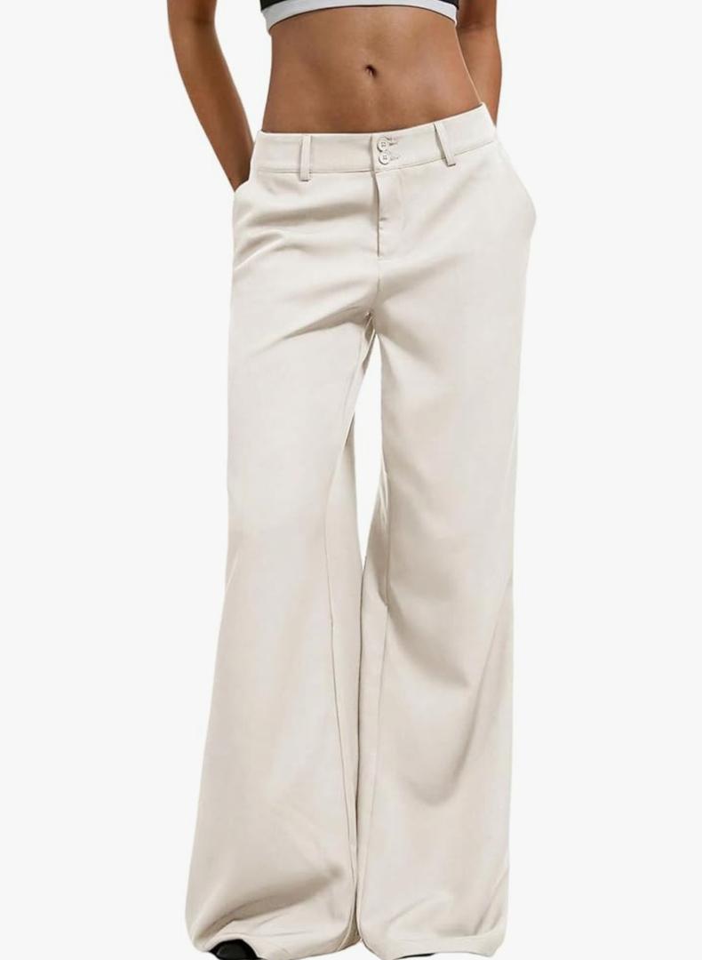 GORGLITTER Women's Dress Pants Low Rise Wide Leg Trousers Business Casual Work Dressy Low Waisted Straight Slacks Pants Size Medium