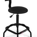 FreekyFit Shop Stool with Backrest, Mechanic Garage Stool for Workshop, Adjustable Shop Stools Chair, Padded Workbench Stools for Men Women, 300 LBS Capacity, 360 Swivel PVC Seat, Heavy Duty, Black