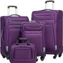 Coolife Luggage 4 Piece Set Suitcase Spinner TSA Lock Softshell lightweight (purple+sliver)