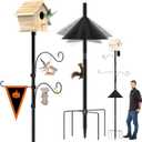 Bird Feeder Pole 118 Inch, Hummingbird House Mount Kit With Squirrel Proof Baffle, Double Shepherds Hooks for Outdoor, Yard, Garden Decor, Black (House Not Included)