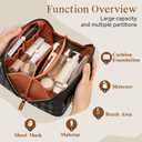 Travel Makeup Bag Large Capacity Cosmetic Bags for Women, Waterproof Toiletry Bag Open Flat Makeup Bag with Compartments and Handle, Portable Cosmetic Organizer Pouch, Diamond Black