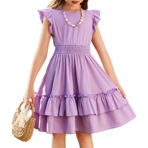 Arshiner Girls Dresses Flutter Sleeve A-Line Sundress Casual Summer Tiered Swing Midi Pocket Dress (8)
