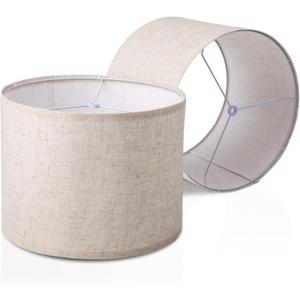 Drum Lampshade Set of 2, Lamp Shade for Table Lamps Floor Lamp, 13" Top X 13" Bottom X 10" High Large Lamp Shades, Modern Fabric Lampshades, Easy Assembly Replacement Lamp Shades Spider Fitter(Beige)