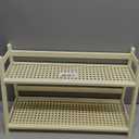 Bamboo Double Layer Rack Desk Storage Shelf Water Cup Jar Display Stand Kitchen Organizer Countertop Serving Stand, White, S