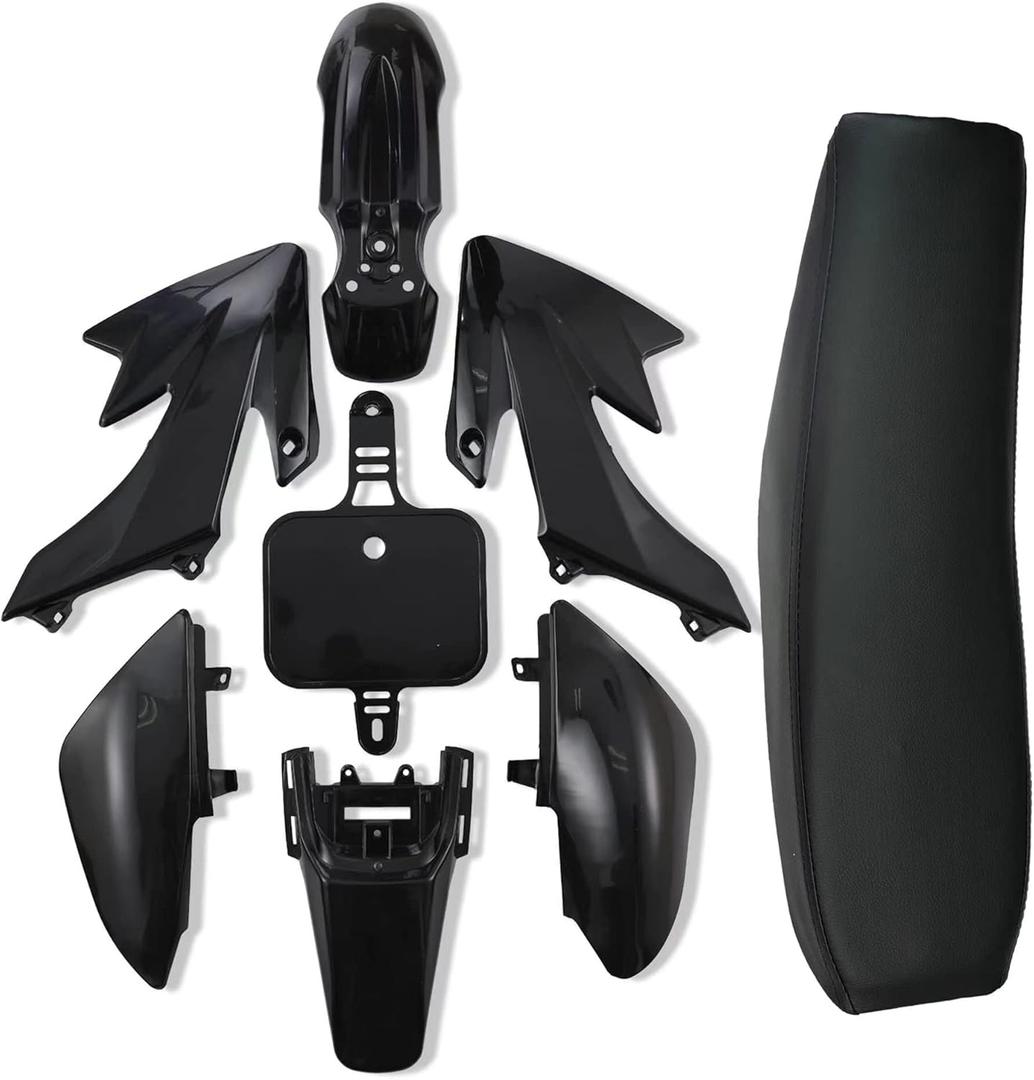 CLEO Plastics Kit with Black Seat for CRF50 XR50, Chinese 50cc Dirt Pit Bike,Fenders Fairings Replacement Plastic with Seat