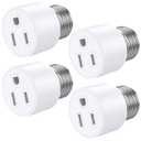 4 Pack Light Socket to Plug Adapter, 3 Prong Light Socket Adapter, Light Bulb Outlet Socket Adapter, Easy Installation E26/E27 Bulb Socket Adapter for Garage Porch Basement