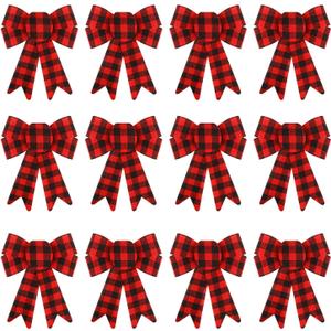 CCINEE 12Pcs Red Buffalo Plaid Christmas Bows 5.1 x 6.9 Inch Red and Black Christmas Decorative Bows Checked Wreath Bows for Wreath Garland Christmas Tree Topper Decoration Home Party Supplies