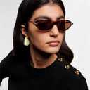 Retro Oval Cat Eye Sunglasses for Women Y2k Small Cateye Sun Glasses Womens Trendy 90s Designer Narrow Shades CS013 (Black Frame/Light Brown Lens)