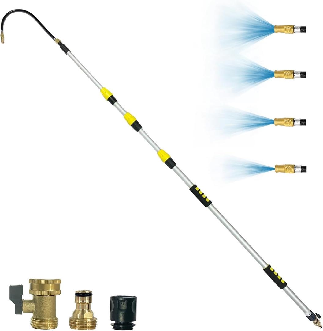 Buyplus 16FT(24FT Reach) Telescopic Gutter Cleaning Tools from the Ground, Long Reach Gutter Cleaner Wand with Hose Attachment, Rain Gutter Cleaner Tool with Extension Pole for 2nd Story House