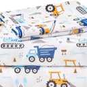 Kids Sheet Set Twin Size 3 Pcs, Boys Sheet Set with Blue Excavator Car PatternKids Boys Twin Fitted SheetBreathable & Silky Soft Microfiber Fitted Sheet