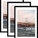 24x36 Picture Frame Brown Set of 3, Display Pictures 20x30 with Mat or 24 x 36 Without Mat, Poster Frames 24x36 for Wall Hanging Horizontal and Vertical (Black)