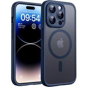 TOCOL Magnetic for iPhone 14 Pro Max Case, Upgraded Full Camera Protection, Compatible with Magsafe, Drop Protection, Translucent Matte Back Bumper Phone Cover 6.7-Inch Dark Blue