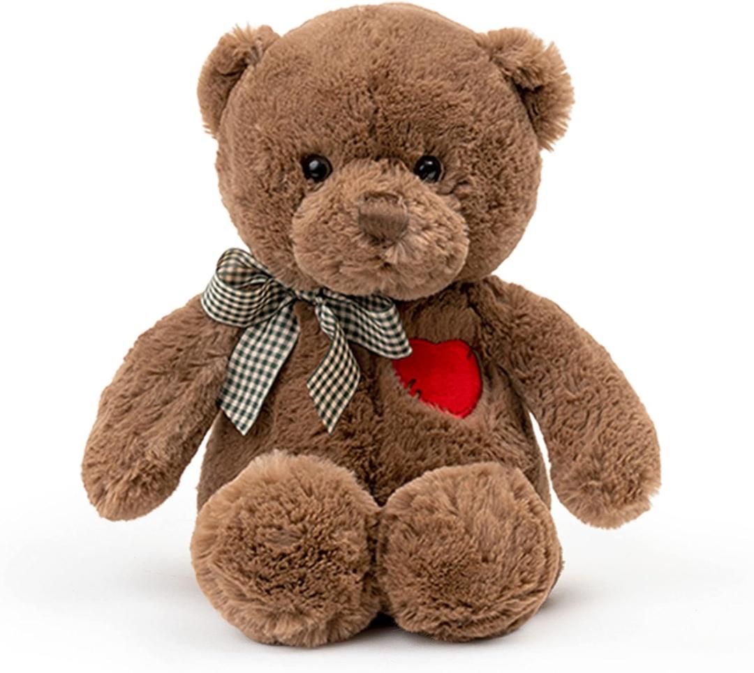 11.4 Small Teddy Bear with Heart Cute Brown Teddy Bear Stuffed Animals Soft Stuffed Bear Plush Bear Plushie Toys Gifts for Girlfriend Boyfriend Kid (11.4IN)