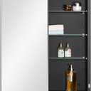 IDYLLOR Black Bathroom Medicine Cabinet with Beveled Edge Mirrored Door 24 x 30 inch, Recessed or Surface Mount, with Adjustable Glass Shelves