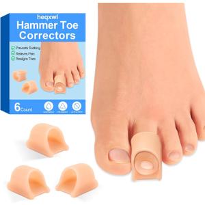 Hammer Toe Corrector, 6 Pack Toe Spacers, Toe Straighteners for Curled Toes, Bunion Corrector for Preventing Rubbing & Relieve Pressure (Medium) (Beige)
