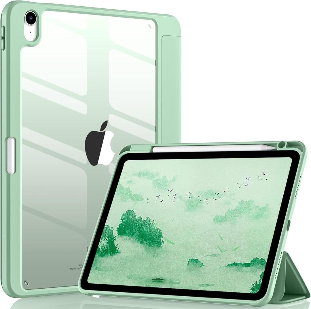 Wenlaty Compatible with iPad Air 11 Inch Case (M3/M2) 2025/2024 New, for iPad Air 7th/6th/5th/4th Generation Case 11/10.9 Inch with Pencil Holder, Slim Cover with Clear BackShell, Matcha Green