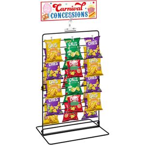 Geelin Carnival Party Potato Chip Rack Table Decor Concessions Sign and Display Stand with 60 Clips Countertop Snack Holder for Bags Metal Storage Candy Rack Christmas for Birthday Party