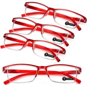 TERAISE Fashion Anti-blue light Reading Glasses Men Women Computer Reader (Red, Pack of 4)