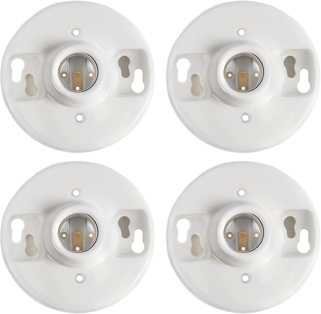 4 Pcs E26 Medium Base Ceiling Lamp Holder Keyless Light Sockets White Bulb Socket Incandescent Fluorescent CFL Lamp Holder 660w 250v (Porcelain)