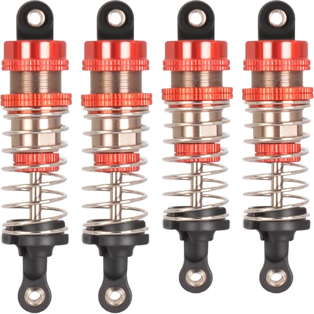 Oiled Shocks Upgraded 66mm/72mm Aluminum Oil Shock Absorber Set for 1/12 1/14 1/16 RC Cars - Compatible with WLtoys 144001, 124019, MJX 16208, HBX & More (Bz-silver-red)