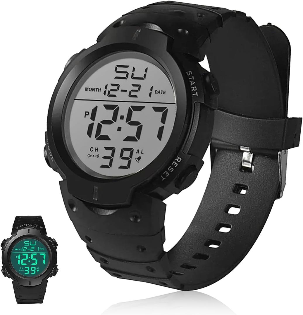 Mens Digital Sports Watch Women Waterproof Wrist Watches with Large LED Backlight Screen Alarm Date Display for Swimming Training Running Outdoor Indoor Activities