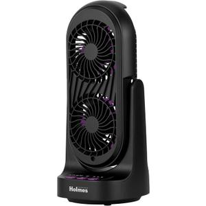 Holmes DuoBreeze Dual Purple Blade 13 Desk Fan  Clean Breeze Technology, Adjustable Tilt Head, 3 Speeds, Space-Saving Design, Easy to Clean, 8-Hour Timer  Ideal for Home or Office Use