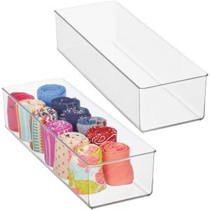mDesign Plastic Drawer Organizer Box, Long Storage Organizer Bin Container; For Closets, Bedrooms, Use for Leggings, Socks, Ties, Jewelry, Accessories - Lumiere Collection - 2 Pack - Clear