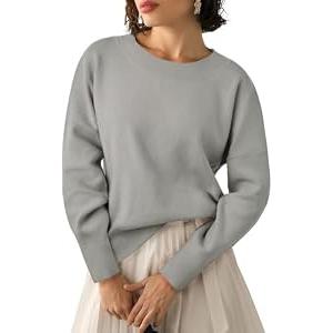 Yousify Womens Crewneck Knit Sweaters Casual Long Sleeve Loose Fit Fall Basic Soft Pullover Jumper Tops
(Medium, Grey)
