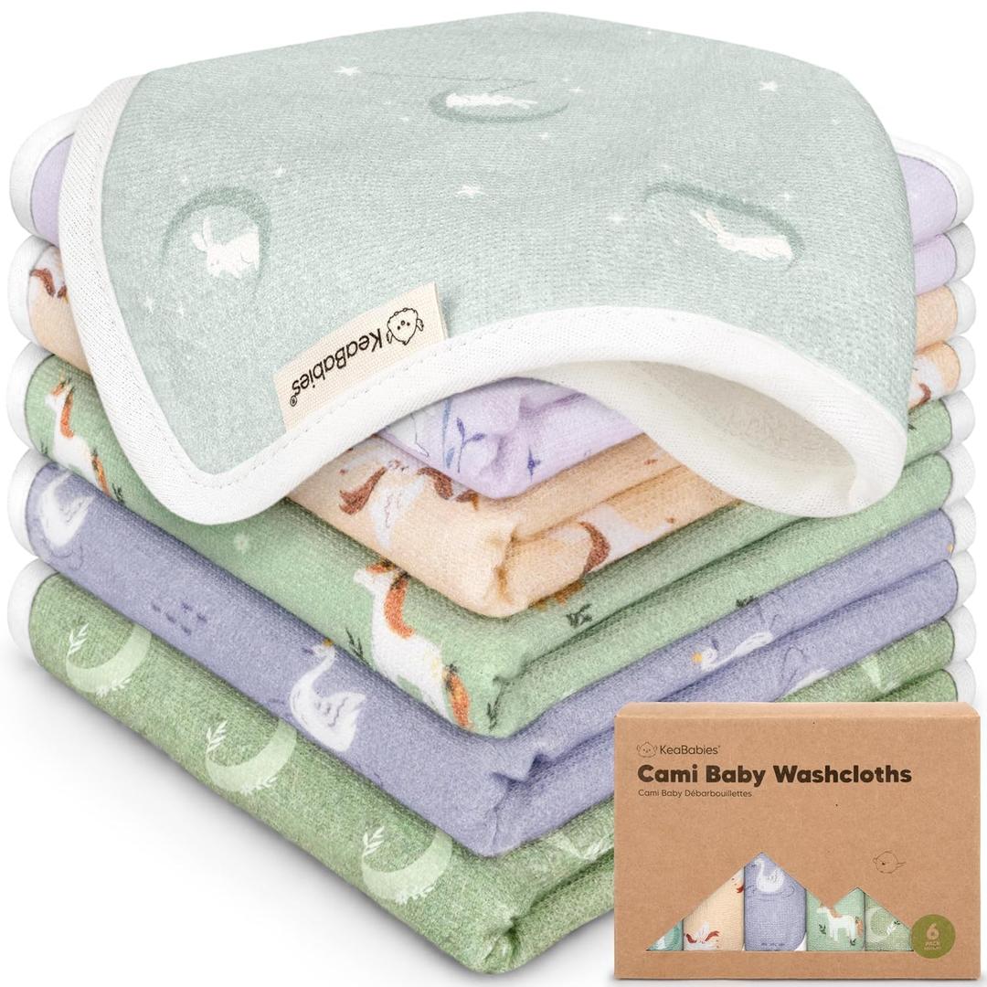 6-Pack Cotton Baby Washcloths for Newborn - Organic Cotton Muslin Soft Wash Cloths for Babies, Infant, Kids, Toddler Towels for Boy, Girl, Super Absorbent Face Cloths, Scratch-free Baby Rags (Lunaris) (10" x 10")